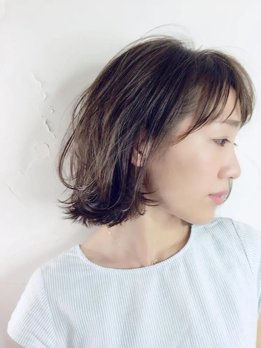 ミディアム ボブ 外ハネヘア カット ヘアカラー トリートメント 四ッ家 裕【店長】のヘアスタイル