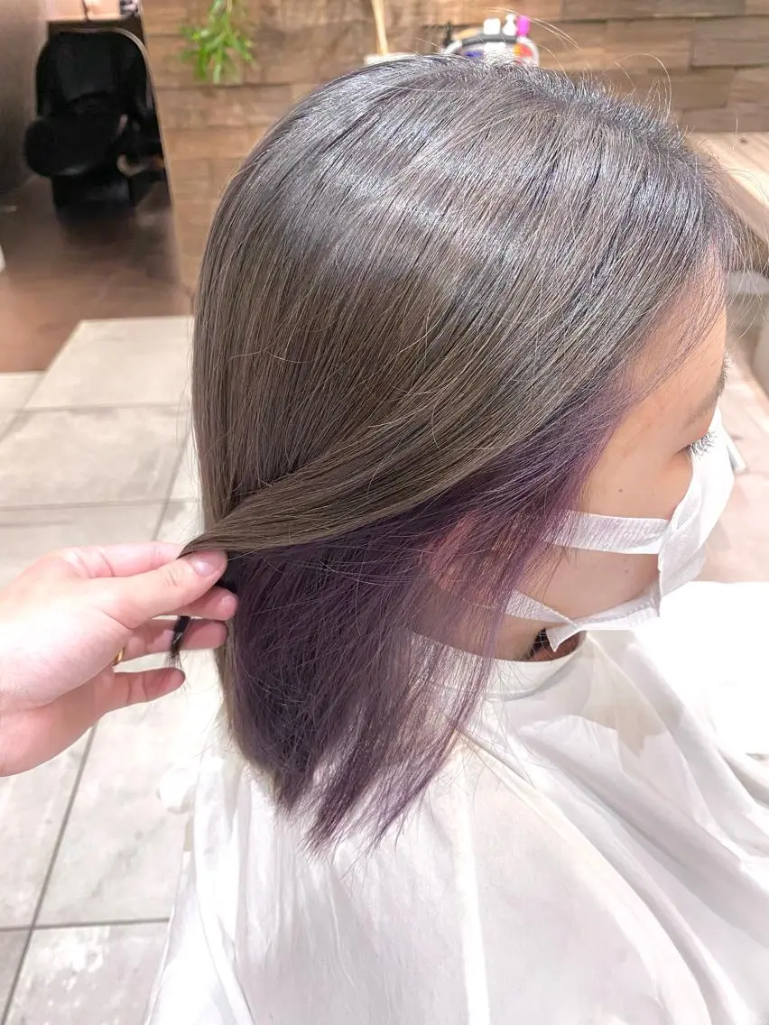 ミディアム カラー グレージュ ピンクカラー ピンクパープル パープルカラー ヘアカラー Kirina/ 茨木/髪質改善のヘアスタイル