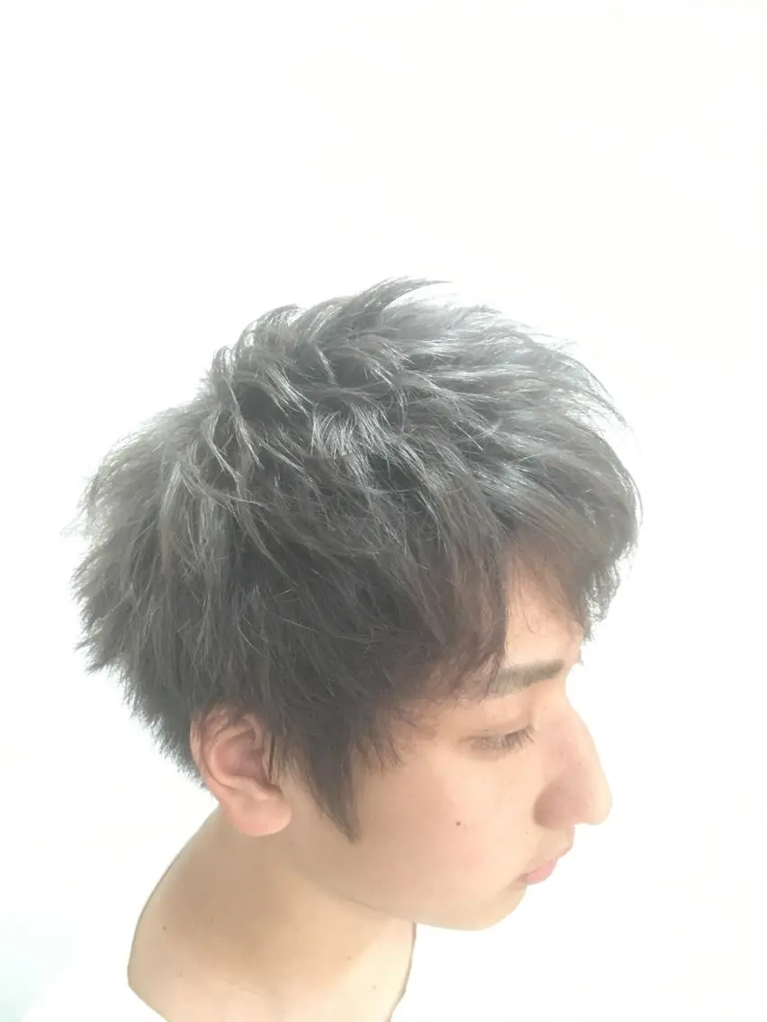 ショート カラー メンズ シルバー 白髪ぼかしハイライト 柳川拓哉のヘアスタイル