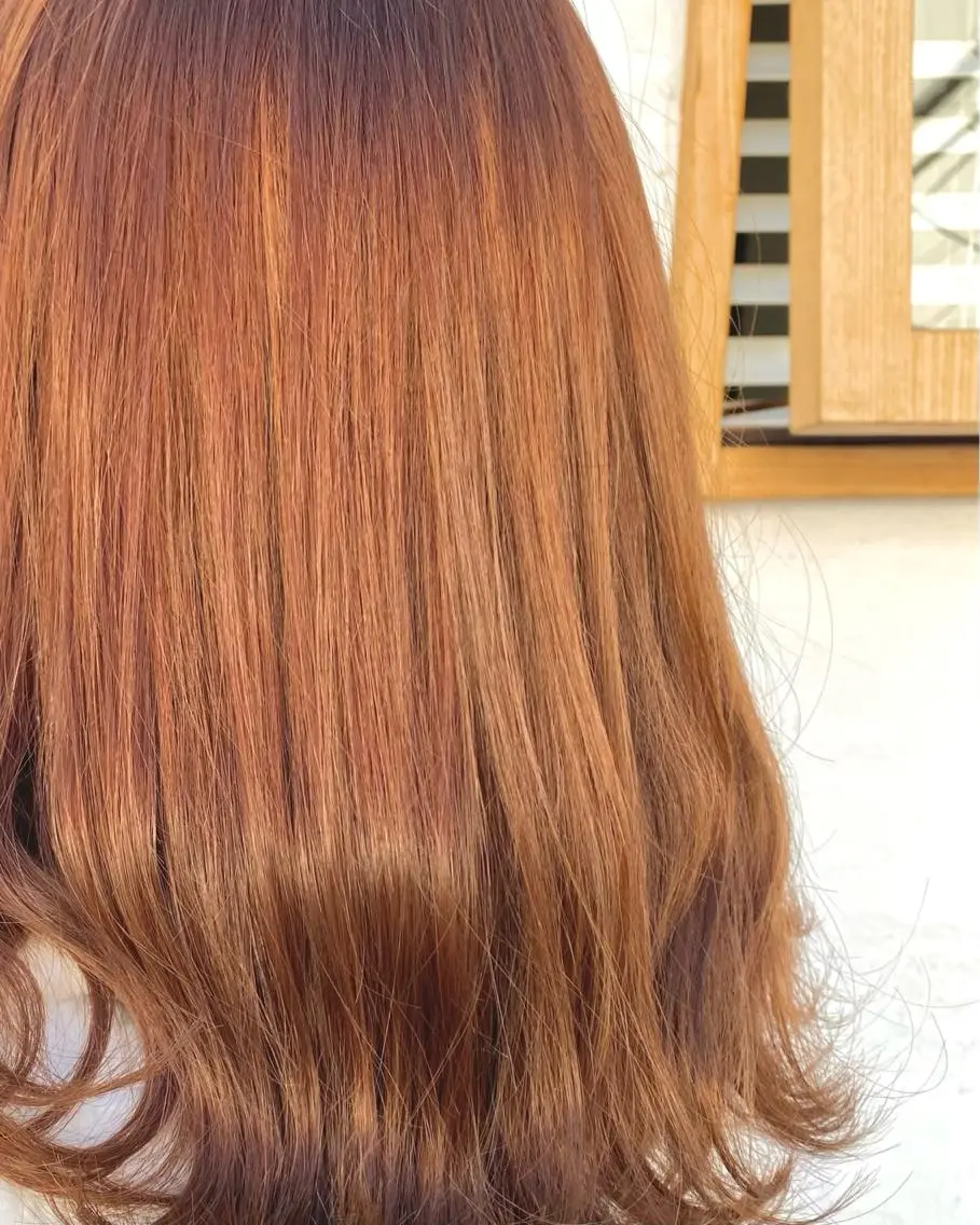 セミロング カラー ブリーチ ケアブリーチ ダブルカラー オレンジ ヘアカラー 【🉐学割】応援📣 ミニモ限定🤩千 田のヘアスタイル