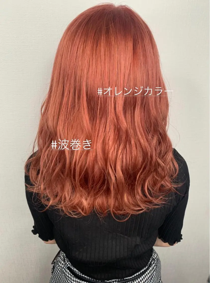 セミロング カラー ブリーチ 透明感カラー オレンジ ヘアカラー 袴田 伊代のヘアスタイル