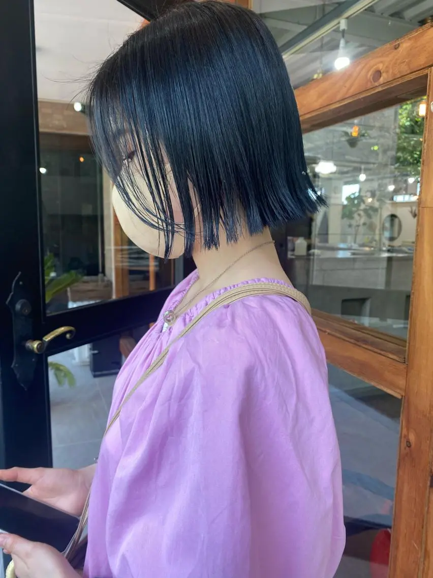 ショート カラー ブリーチ ブルーカラー 透明感カラー ネイビーカラー ヘアカラー なぎ🌿.∘[ボブ, ニュアンスカラー]のヘアスタイル