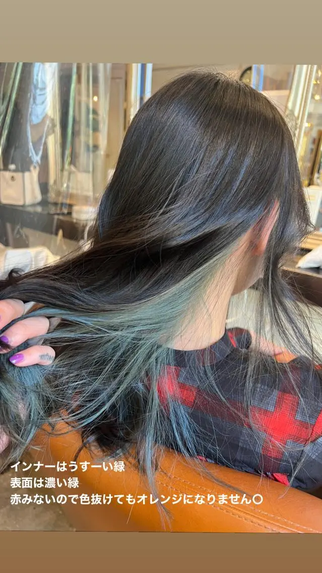 ロング カラー 黒髪 インナーカラー カット ヘアカラー トリートメント ハイライト/インナー /ブリーチ/レイヤーのヘアスタイル