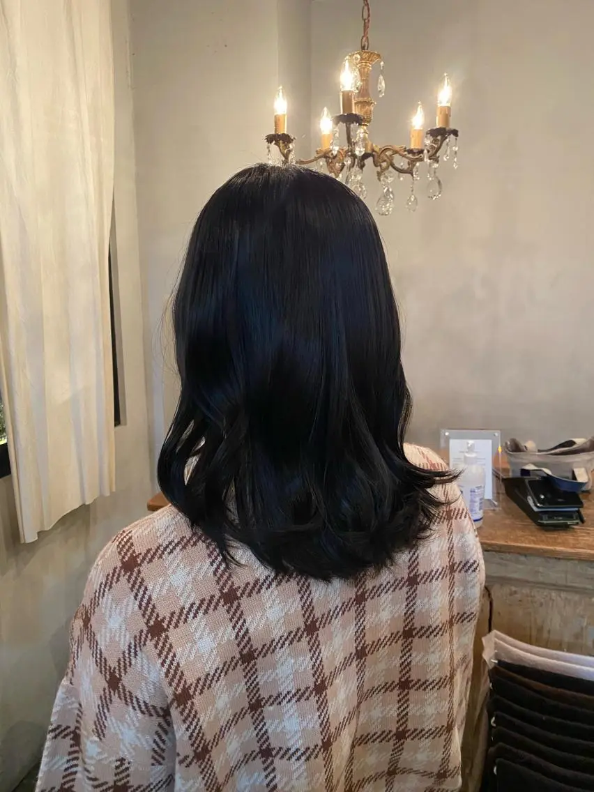 カラー 黒髪 ブルーカラー ブルーブラック レイヤーカット/ ダブルカラーサクライのヘアスタイル