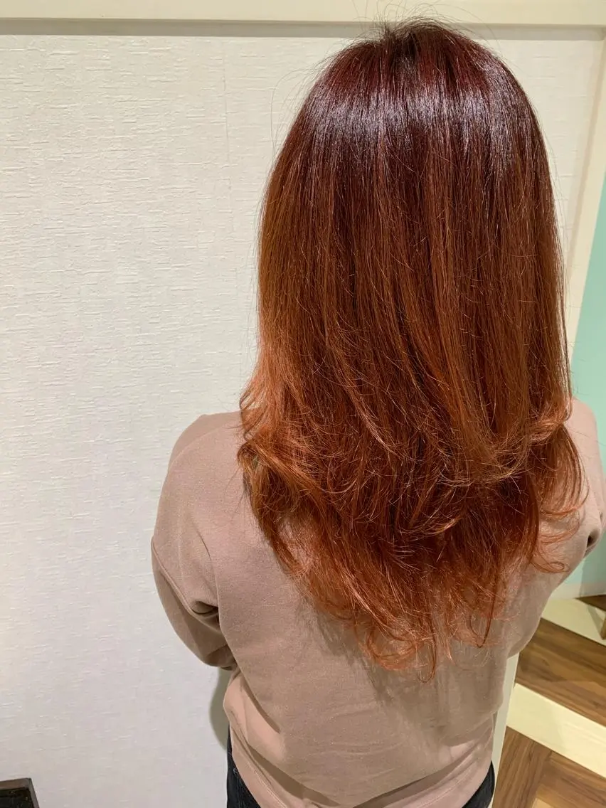 セミロング カラー オレンジ stylist Yukieのヘアスタイル
