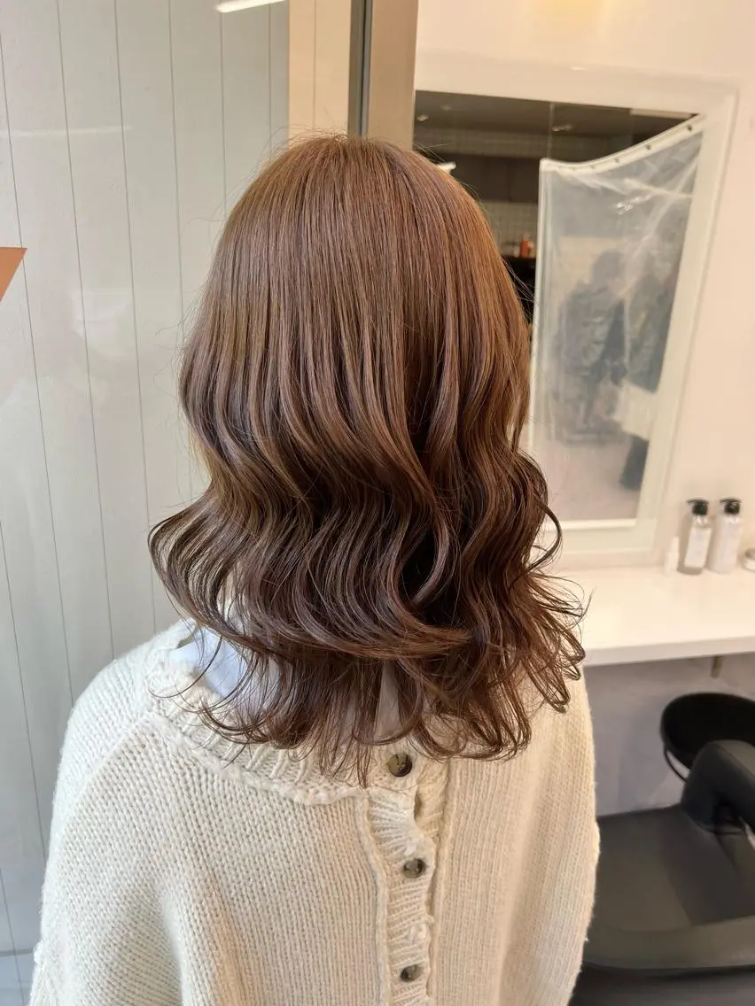ミディアム カラー パーマ ヘアアレンジ メンズ キッズ ネイル マツエク・マツパ 上品＆韓国風 🥀海心🥀のヘアスタイル