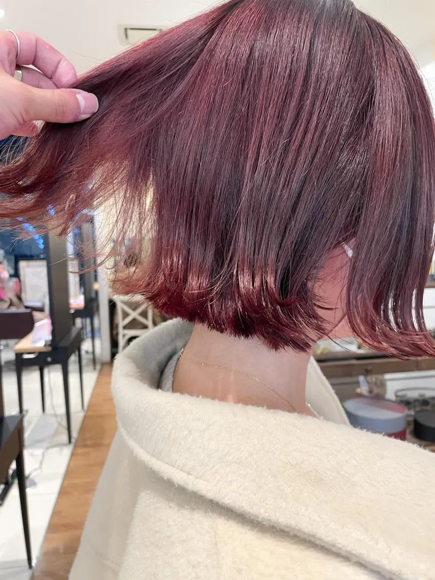 ショート カラー 切りっぱなしボブ ブラウンカラー ピンクカラー ピンクブラウン ボブ カット ヘアカラー トリートメント 髪質改善/ブリーチ 田代 龍我のヘアスタイル