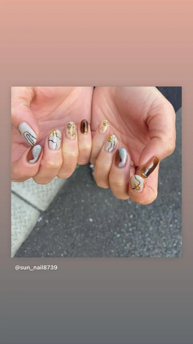 ネイル アートネイル ブラウン ジェルネイル ミラーネイル ニュアンスネイル . unffのネイルデザイン
