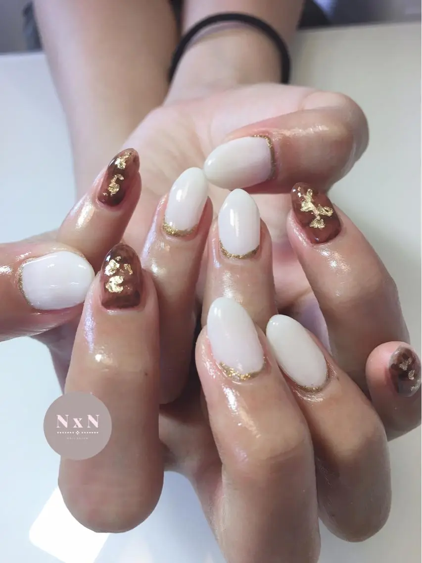 ネイル ジェルネイル 大理石ネイル(マーブル) ぷっくりネイル ハンドネイル nail salon N×Nのネイルデザイン