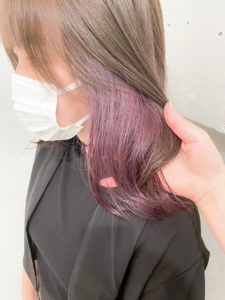 ミディアム カラー インナーカラー パープルカラー ボブ ヘアカラー ✨カラー支持No.1 🧸ワキ カナコ🧸のヘアスタイル