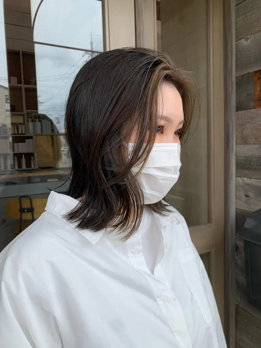 ミディアム カラー ミストバング フェイスフレーミング カワサキ マホのヘアスタイル