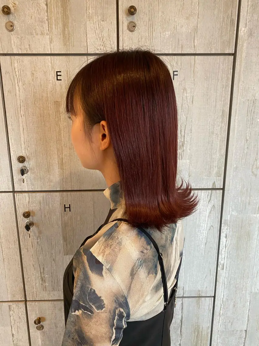 ミディアム カラー ヘアアレンジ 切りっぱなしボブ ショートボブ ミディアムパーマ 黒髪 ブリーチ 似合わせレイヤー/ Wカラー🧸こころのヘアスタイル