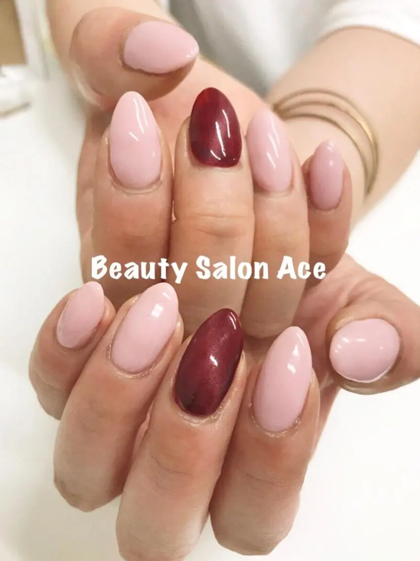 ネイル ボルドー ピンク シンプルネイル ハンドネイル ハンドケア 池袋フィルイン Ace♡Nailのネイルデザイン
