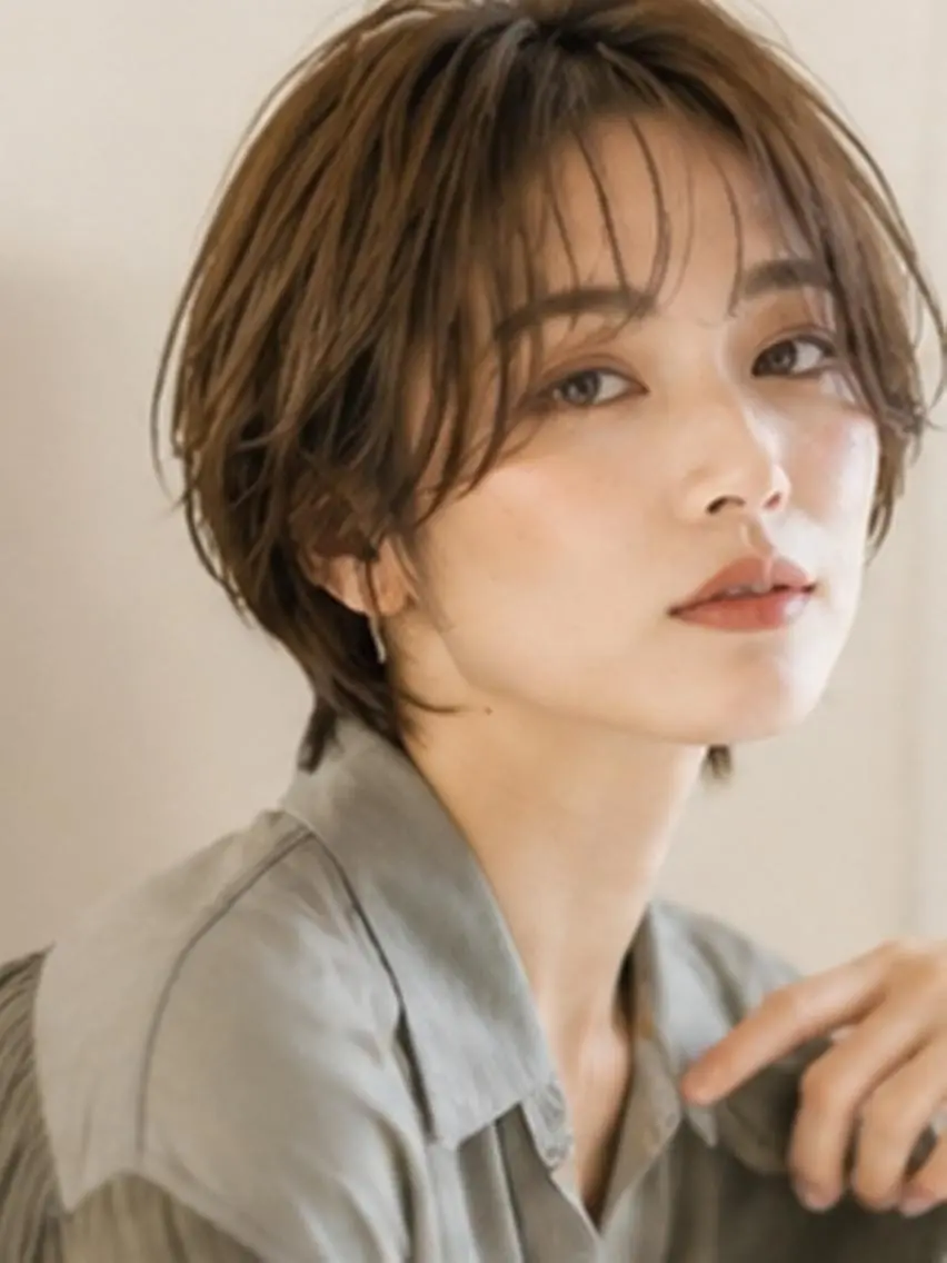 ショート レイヤーカット うざバング 佐藤 龍太郎のヘアスタイル