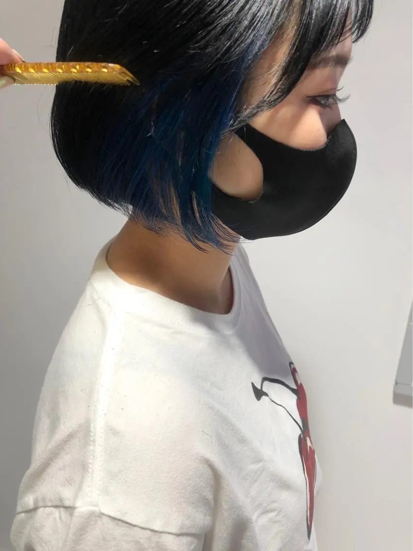 ショート カラー 黒髪 ボブ ヘアカラー 遠藤 愛莉のヘアスタイル