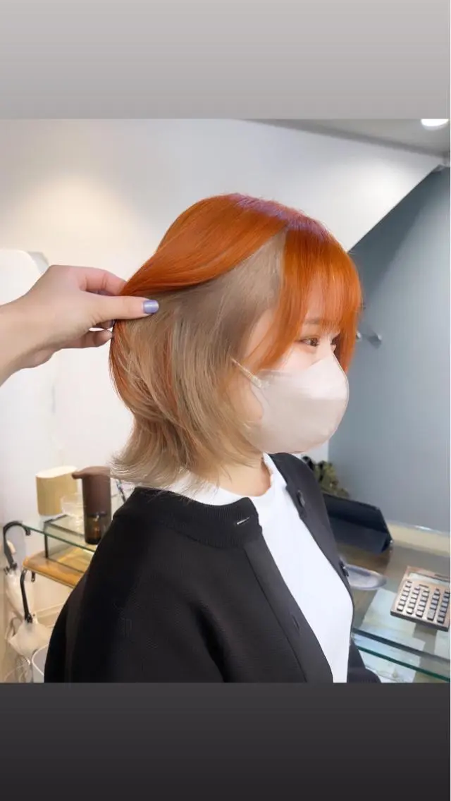 ショート カラー ベージュカラー ミルクティーベージュ オレンジ ヘアカラー トリートメント 渋谷ケアブリーチ Suuのヘアスタイル