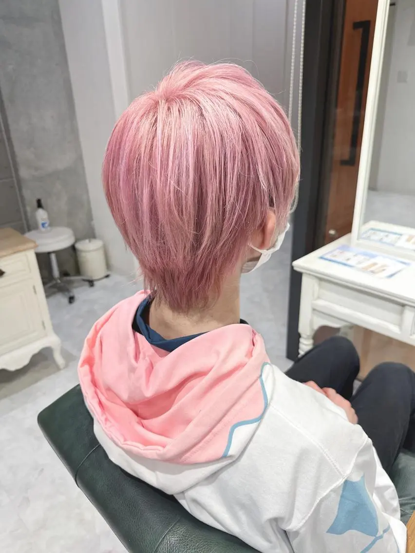 カラー ショート ヘアアレンジ メンズ ピンクカラー モテ髪透明感❤️ デイズヘアカラーのヘアスタイル