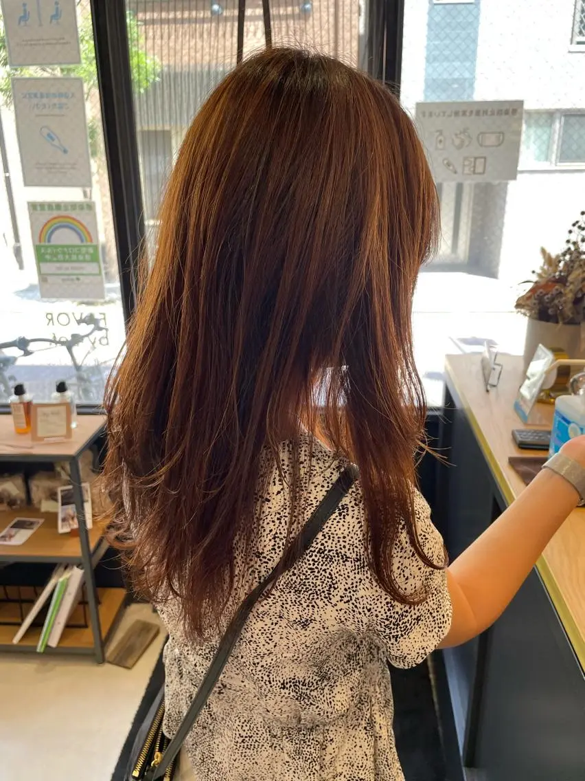 セミロング 暖色カラー🍊 ボブ🌿顔周りcutのヘアスタイル