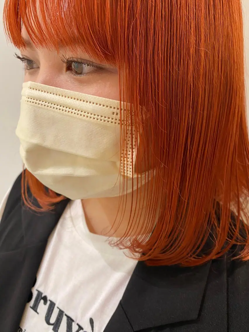 ミディアム カラー ダブルカラー オレンジ ボブ CARICIA🌱 masaeのヘアスタイル