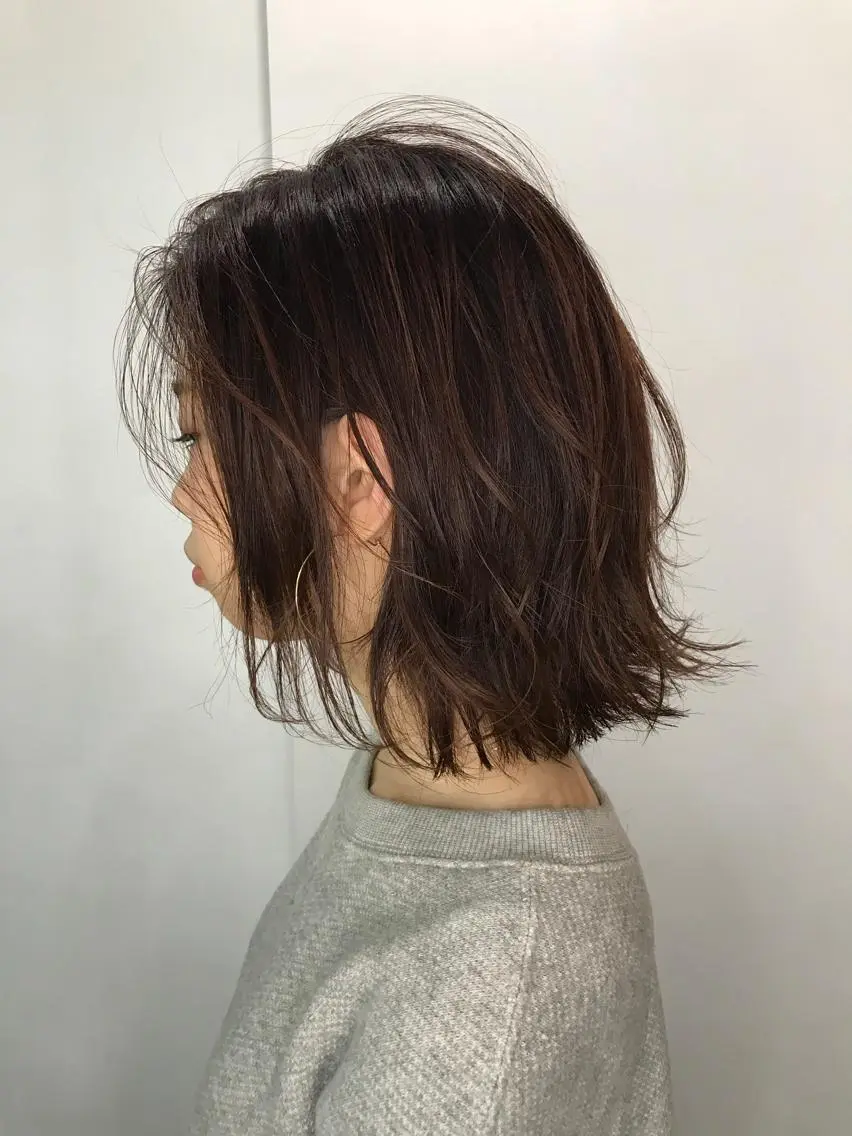 ミディアム カラー 切りっぱなしボブ オレンジ ピンクカラー ボブ レイヤーカット エクステ（レミー毛） NINEのヘアスタイル