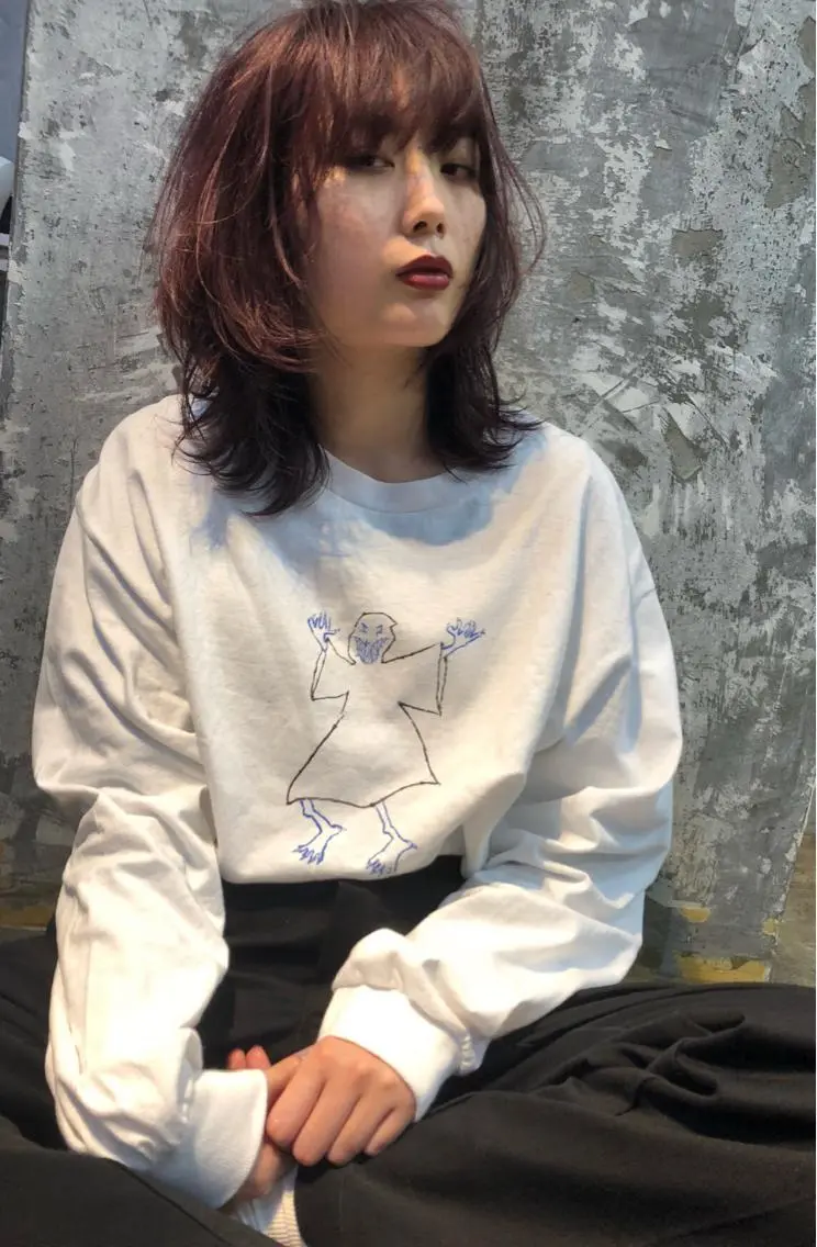 セミロング カラー ケアカラー レッドカラー トリートメント Pia ツボイ ケイタのヘアスタイル