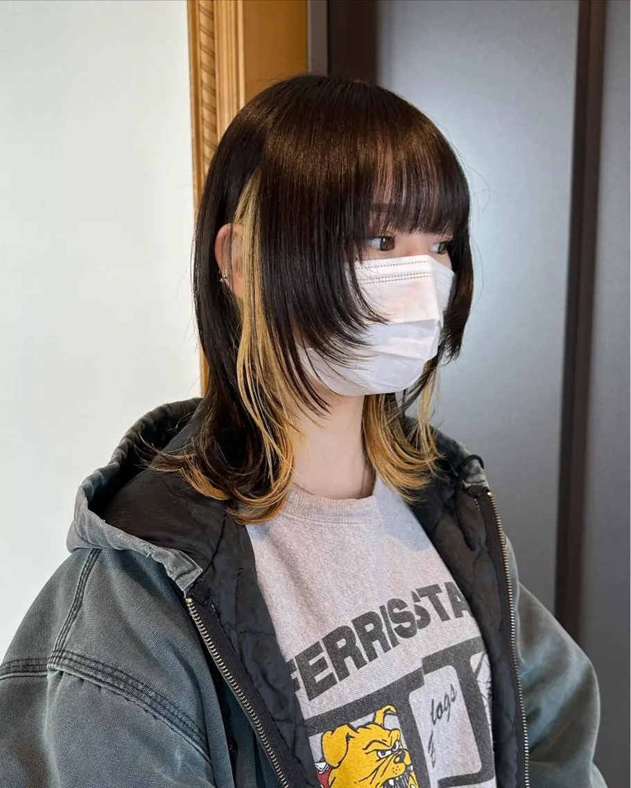 ミディアム ボブ 顔まわりレイヤー 顔周りカット ハッシュカット 姫カット 大阪ウルフカット ハッシュカットのヘアスタイル