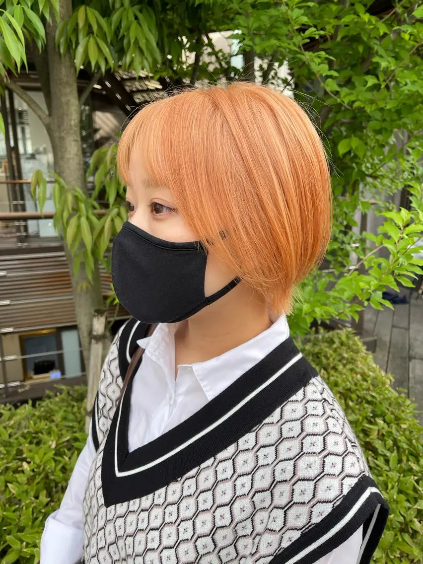 ショート カラー ベージュカラー ブリーチ オレンジ オレンジベージュ 似合わせショート×透 明感/やじまたかしのヘアスタイル
