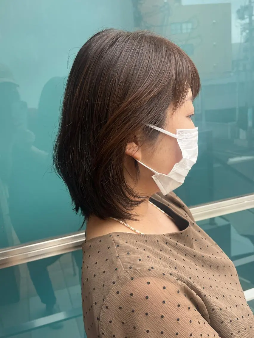 ミディアム カラー パーマ ヘアアレンジ メンズ キッズ ネイル マツエク・マツパ アイブロウ ミディアムパーマ メンズパーマ ブラウンカラー ケアカラー 透明感カラー 久木原 ゆりのヘアスタイル