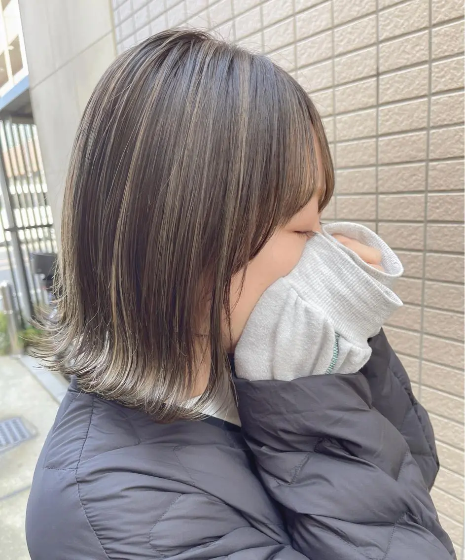 ミディアム ハイライト トレンドパーマ 加藤菜月のヘアスタイル