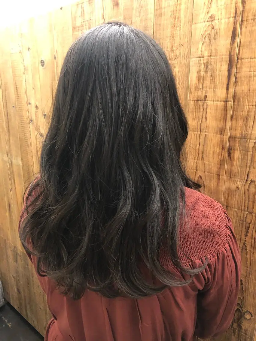 ロング カラー アッシュ 黒髪 ブルーカラー ブルージュ 透明感カラー ✂︎岡根 京花✂︎のヘアスタイル