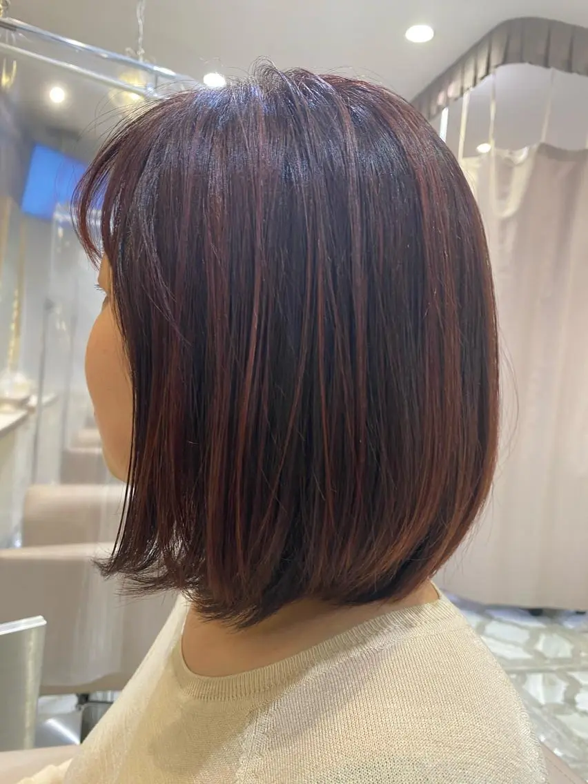 ミディアム カラー ブリーチ ブラウンカラー ハイライトカラー ピンクカラー ピンクブラウン 江崎 わか子のヘアスタイル