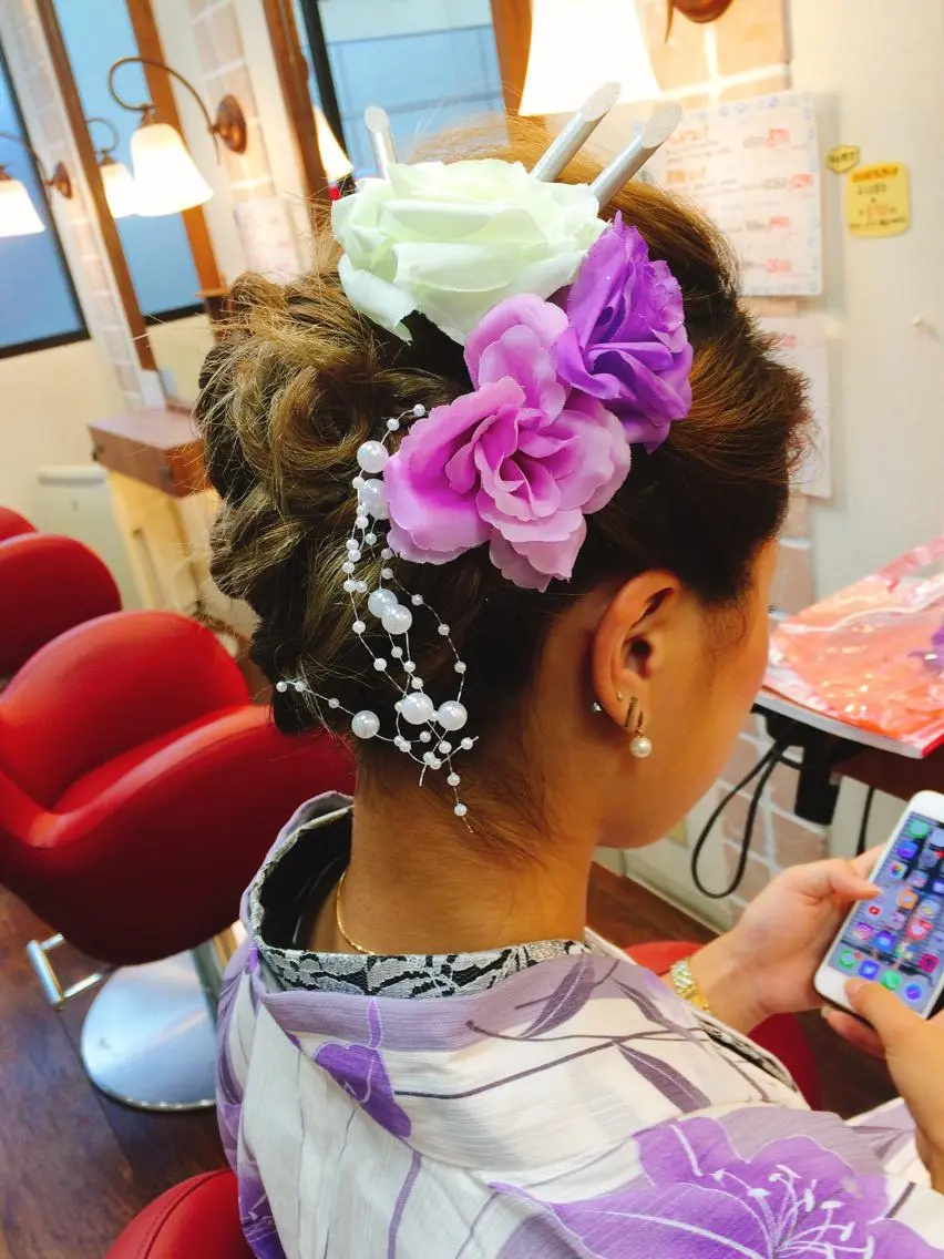 ヘアアレンジ 髪飾り 浴衣 大野 まゆのヘアスタイル