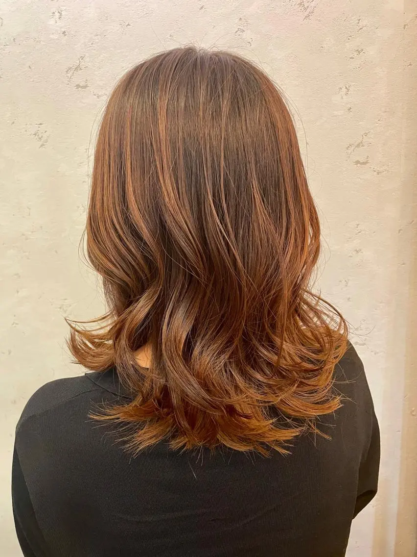 ミディアム カラー ブラウンカラー グラデーションカラー オレンジ オレンジブラウン カット ヘアカラー トリートメント 川野辺幸雄☆髪質改善 ハイライト☆白髪のヘアスタイル