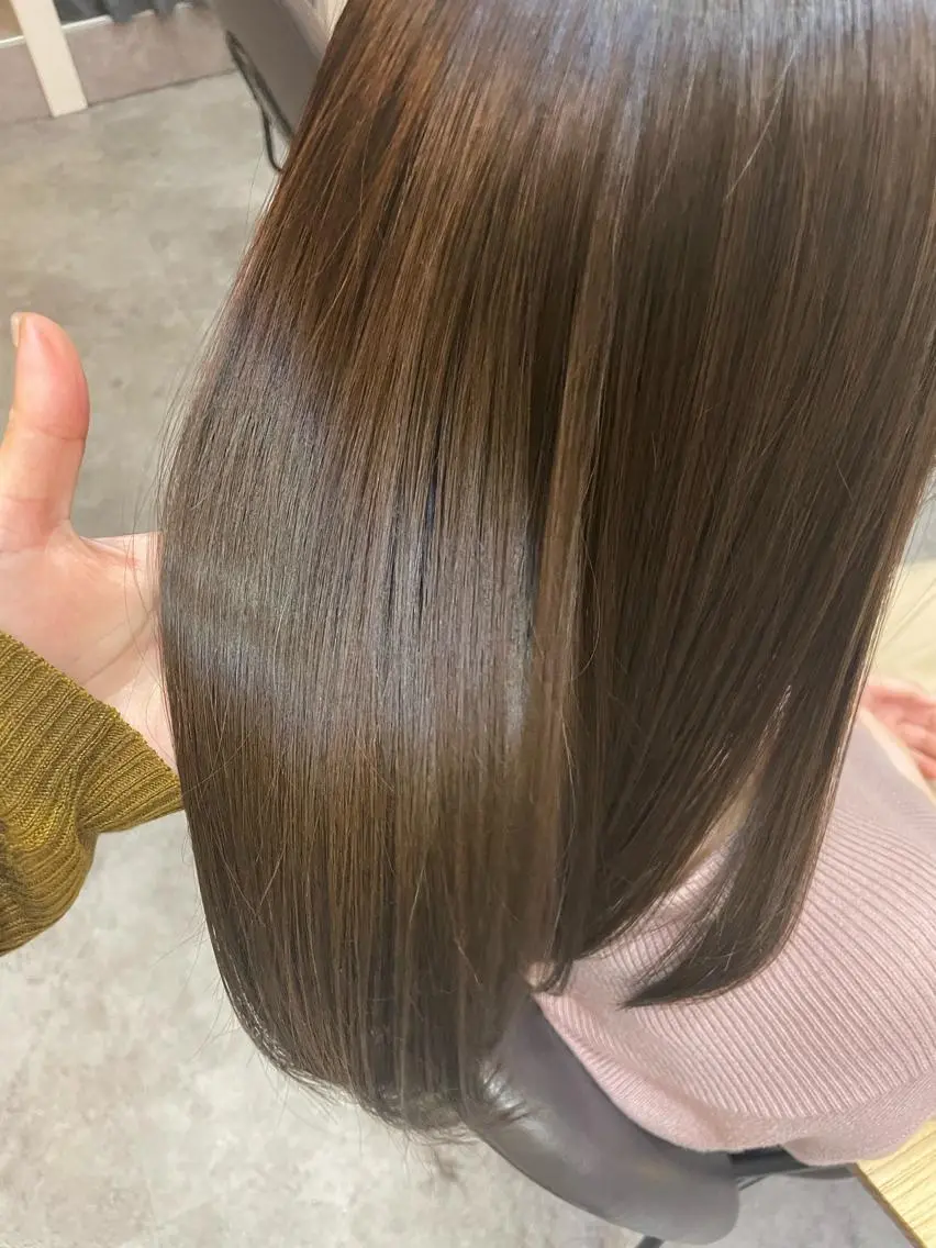セミロング カラー ベージュカラー ブリーチ ブリーチなしカラー オリーブベージュ ボブ/髪質改善/ soiナカジママドリのヘアスタイル