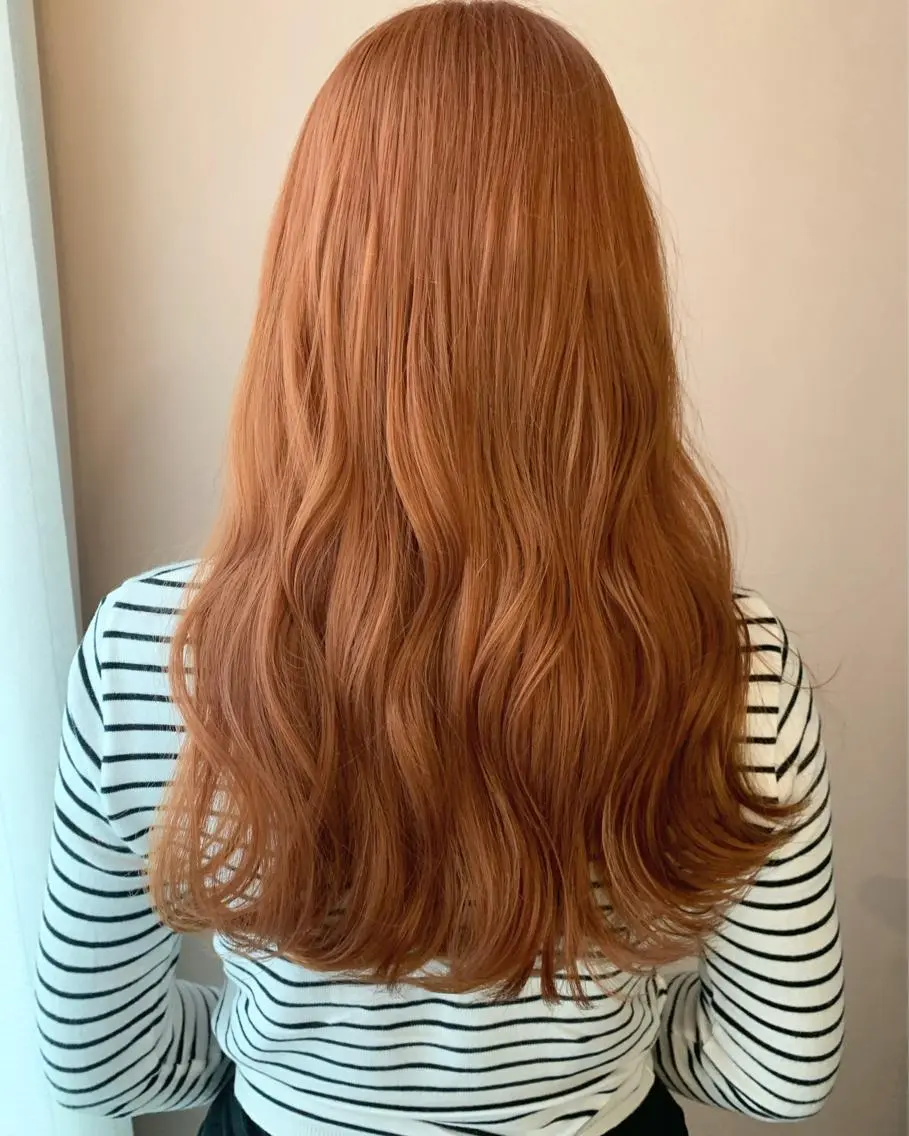ロング カラー ブリーチ オレンジ カット ヘアカラー トリートメント hubhair レイヤー/透明感のヘアスタイル