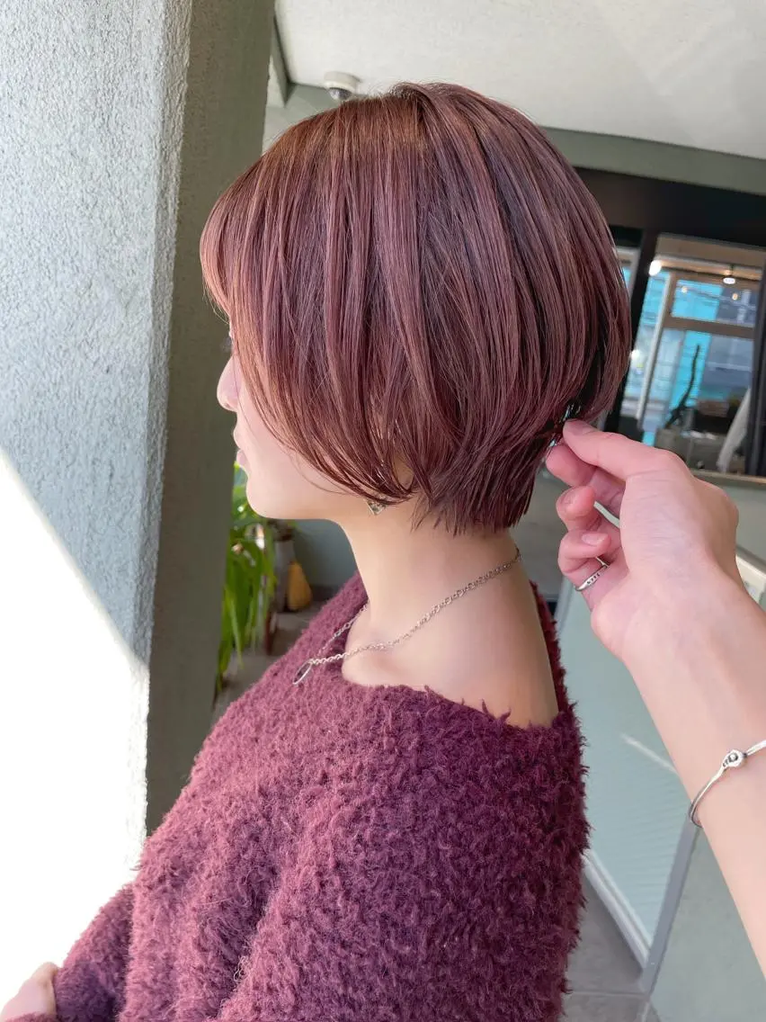 ショート カラー ベージュカラー オレンジ オレンジベージュ カット 縮毛矯正 トリートメント HIROKI ”博多 /ボブのヘアスタイル