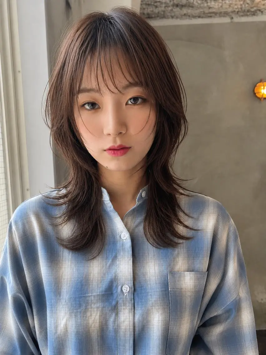 セミロング カラー セミロングレイヤー ブラウンカラー 透明感カラー くびれヘア 顔まわりレイヤー カット ヘアカラー 透明感カラー/顔周り 臼井いつみのヘアスタイル