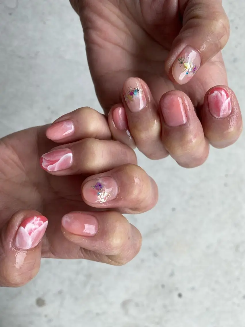 ネイル ピンク 春ネイル ハンドネイル nailsalon ∞ ﾐｶﾅﾙ ∞のネイルデザイン