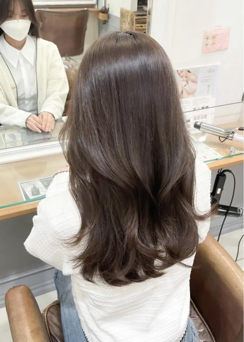 ロング カラー キッズ ベージュカラー オリーブベージュ くびれヘア エギョモリ 顔まわりレイヤー 横浜/レイヤーカット /韓国ヘア/佐藤記正のヘアスタイル
