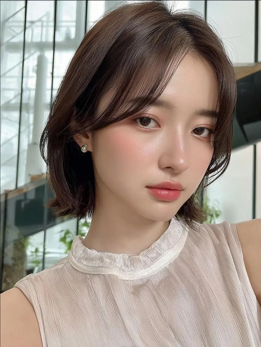 ミディアム カット ヘアカラー トリートメント 青木 りおのヘアスタイル