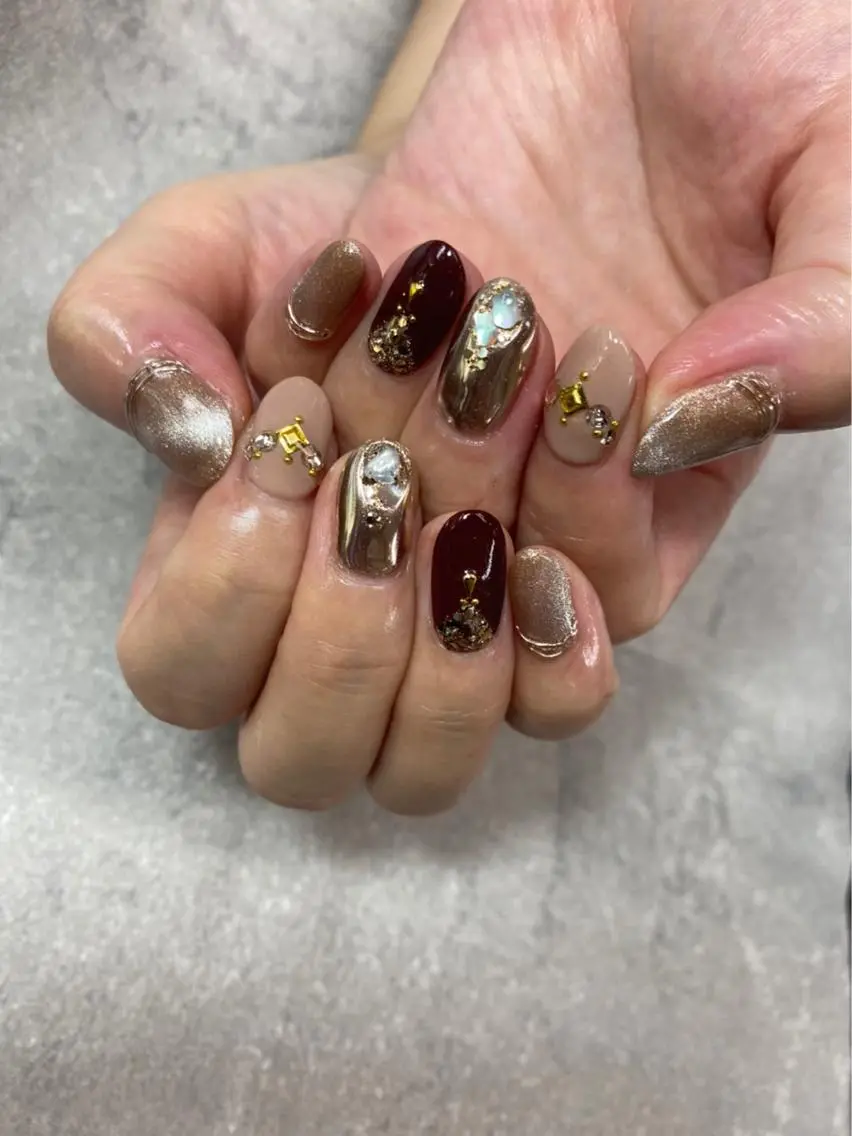 ネイル ボルドー マグネットネイル ハンドネイル ハンドケア FASTNAIL PLUS 新宿店のネイルデザイン