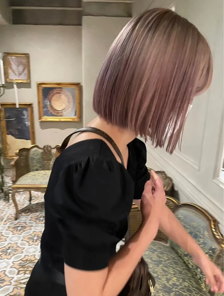 ミディアム カラー ベージュカラー ブリーチ ラベンダーカラー ラベンダーベージュ ボブ ベージュ🤎透明感 カラー🤎anriのヘアスタイル
