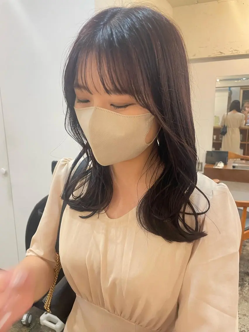 セミロング カラー ブラウンカラー ピンクカラー ピンクブラウン カット ヘアカラー トリートメント 【表参道】Ruri デジタルパーマのヘアスタイル