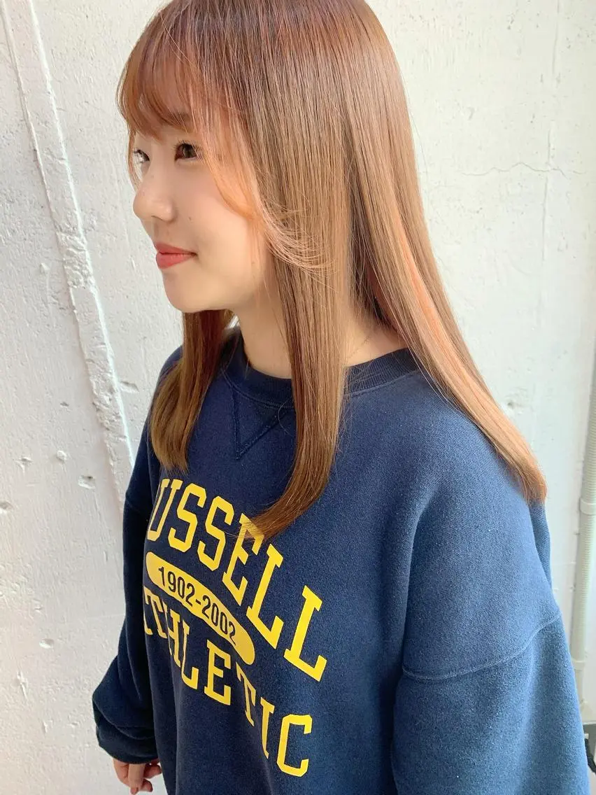 ミディアム カラー ミストバング フェイスフレーミング オレンジ ヘアカラー トリートメント 💛丁寧さNo.🥇 🧸片山智裕💛のヘアスタイル