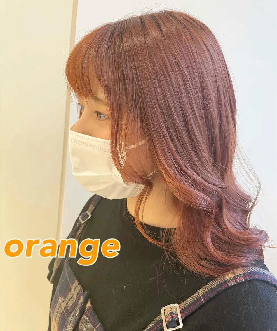ミディアム カラー オレンジ 髪質改善ストレート 韓国風レイヤー池袋のヘアスタイル