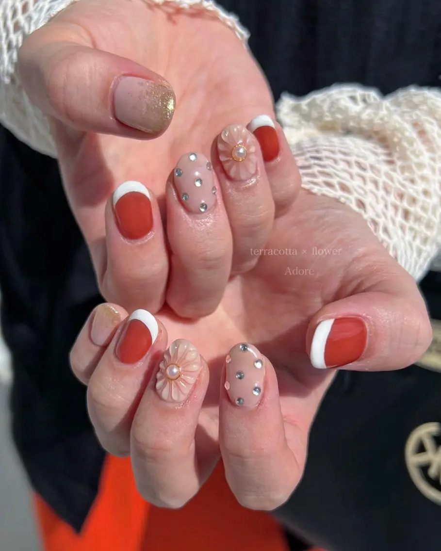 ネイル フラワーネイル フレンチネイル ぷっくりネイル ハンドネイル Nail Adore.のネイルデザイン