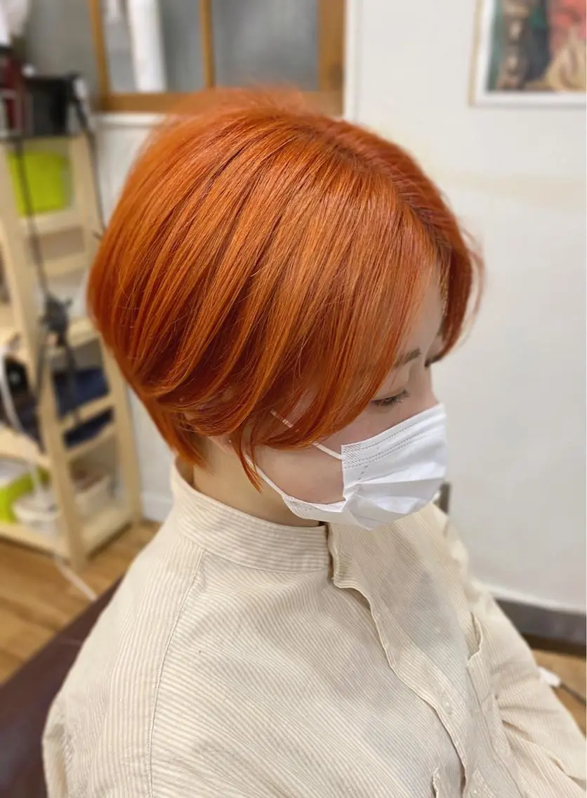 ショート カラー ショートボブ 丸みショート ブリーチ オレンジ ボブ ✂️ショート・ ショートボブ特化✂️のヘアスタイル