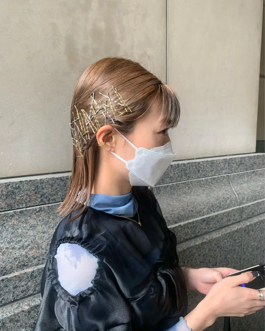 セミロング ヘアアレンジ ヘアセット ピンクカラー/ mana🎀のヘアスタイル