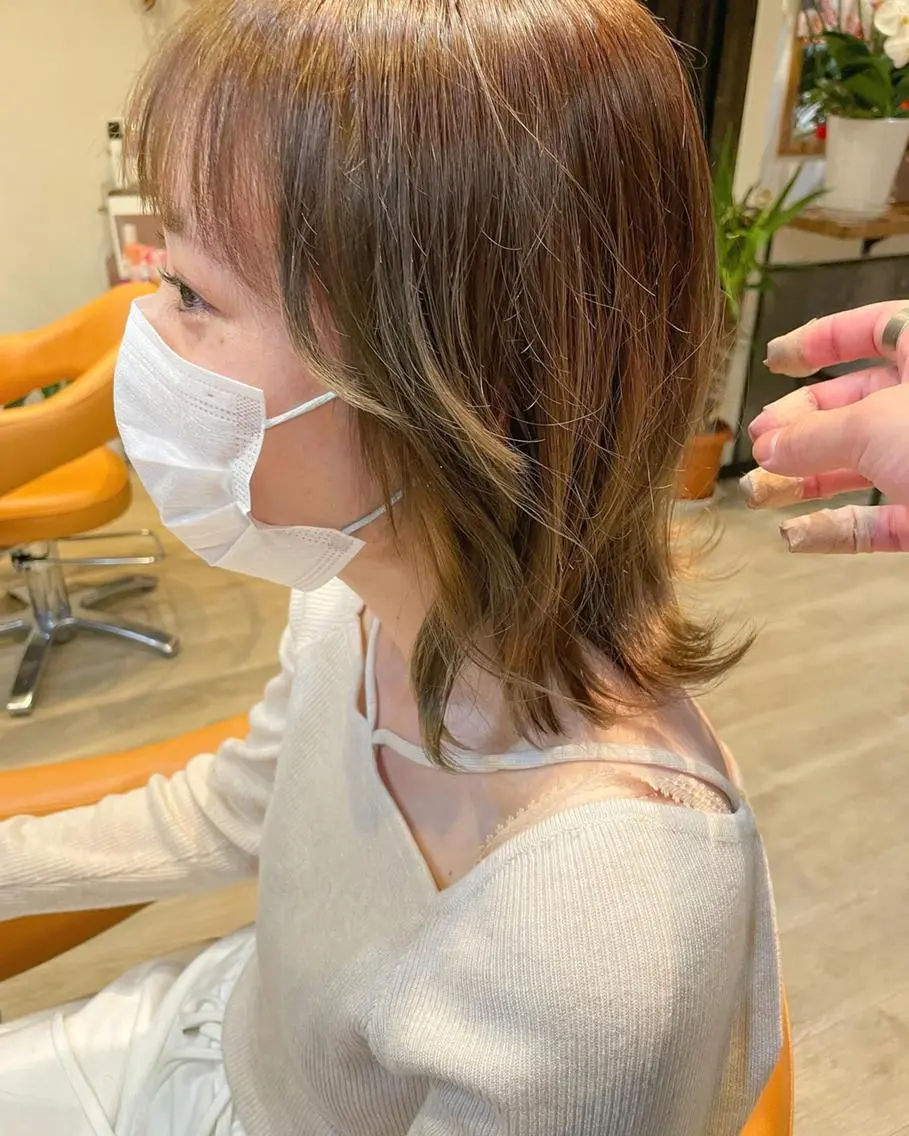 ミディアム カラー パーマ ベージュカラー ブリーチ 透明感カラー ハイトーンカラー ブリーチなしカラー 髪質改善/ブリーチ 田代 龍我のヘアスタイル