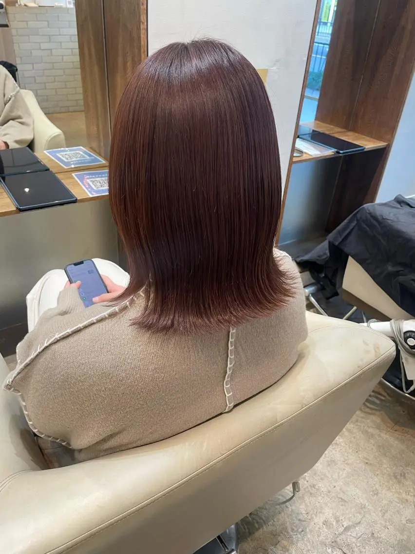ミディアム カラー ヘアカラー トリートメント 【完全個室】髪質改善 暖色カラー/山崎唯奈のヘアスタイル